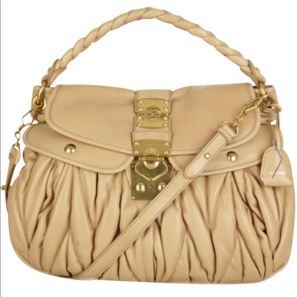 Miu Miu Napa Leather Coffer Matelasse bag-Taupe